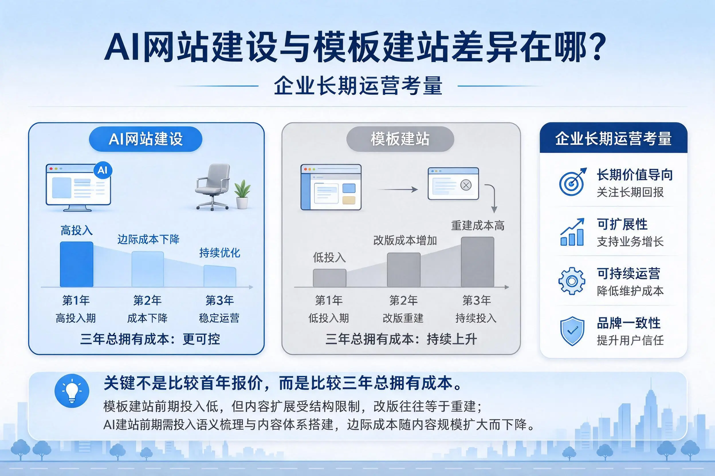 AI网站建设与模板建站差异在哪？吴忠企业长期运营考量